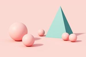 geometrische vormen met omgeving weerspiegeld op bol. 3D-rendering foto