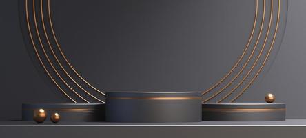 3D-podiumproductmodel met abstracte achtergrond op zwarte en gouden achtergrond, 3d render illustratie foto