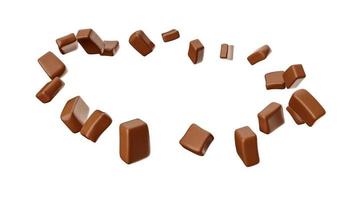 chocoladestukjes die in de lucht draaien 3d illustratie foto
