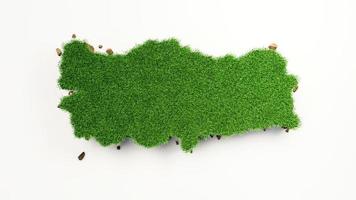 gedetailleerde Turkije kaart met groen gras op witte achtergrond 3d illustratie foto