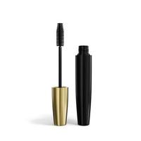 mascara borstel make-up verpakking gouden dop geïsoleerd op een witte achtergrond 3d illustratie foto