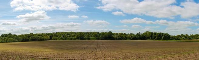 prachtig panorama met hoge resolutie van een Noord-Europees landlandschap met velden en groen gras foto