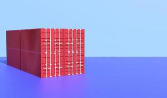 3D-rendering rode containerstapel op blauwe achtergrond foto
