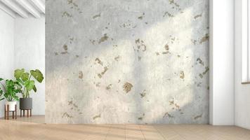 minimalistische loft lege kamer met verweerde cementmuur en houten vloer en groene binnenplanten. 3D-rendering foto