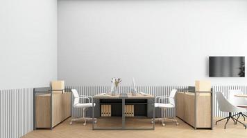 minimalistische kantoorruimte met archiefkast en kleine vergadertafel. 3D-rendering foto