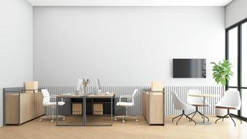 minimalistische kantoorruimte met archiefkast en kleine vergadertafel. 3D-rendering foto