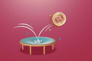 cryptocurrency stijgt met trampoline. 3D render illustratie foto