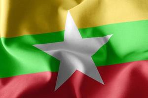 3D-rendering illustratie vlag van myanmar. zwaaien op de wind fl foto