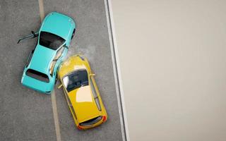 twee auto's crashen in accident.top view.concept voor insurance.3d rendering foto