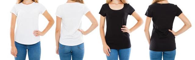 bijgesneden afbeelding voor- en achterkant weergaven tiener vrouw in wit en zwart t-shirt geïsoleerd, set meisje in t-shirt, twee vrouwen foto