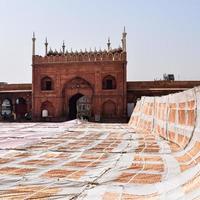 architectonisch detail van jama masjid moskee, oud delhi, india, de spectaculaire architectuur van de grote vrijdag moskee jama masjid in delhi 6 tijdens ramzan seizoen, de belangrijkste moskee in india foto