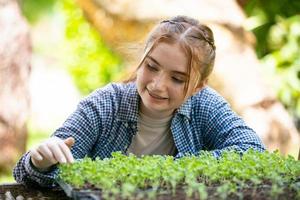 een jonge diverse groep die plezier heeft en geniet van emotie in de boerderijkas van plantage biologische. foto