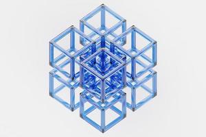 3D illustratie van transparante cubes.set van vierkanten op monocrome achtergrond, patroon. geometrie achtergrond foto
