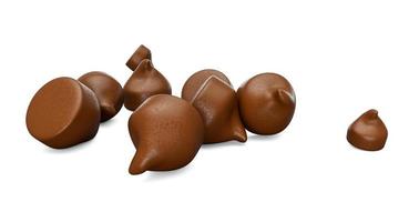 3D-weergave van chocoladeschilfers op een witte achtergrond foto