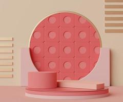3D-abstracte minimalistische geometrische vormen. roze koraal luxe podiumdisplay voor uw ontwerp. modeshow podium, voetstuk, etalage met kleurrijk thema. foto
