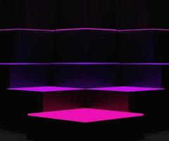 3D geometrische vormen. boxpodium met neonlicht in donker thema. minimale scène voor productweergave. foto