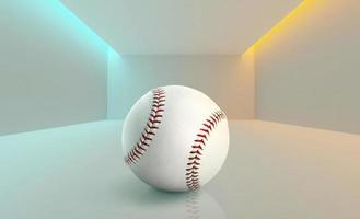 zicht op softbal met witte achtergrond blauwe en gele neonlichten worden gelanceerd vanaf het plafond