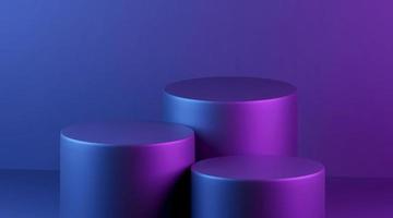 paarse cilinder voor productweergave of tentoonstelling op een paarse achtergrond in kleur. 3D-rendering foto