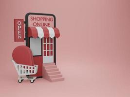 levering aan huis van online winkelen in 3D-afbeeldingsweergave foto
