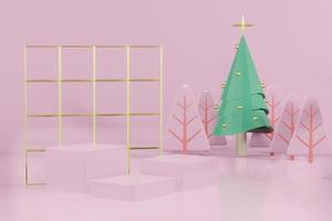 3D-rendering illustratie van podium voor productplaatsing in minimaal ontwerp in kerstthema. podium podium showcase foto