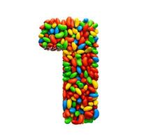 cijfer 1 kleurrijke jelly beans nummer 1 regenboog kleurrijke snoepjes jelly beans 3d illustratie foto