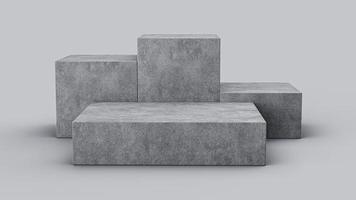 stenen showcase of rock podium staan op grijze achtergrond met voetstuk van productweergave voor design. 3d illustratie foto