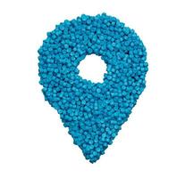 locatie pictogram symbool gemaakt met blauwe plastic polymeer stukken 3d illustratie foto
