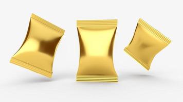 gouden mockup van kussensloop. flow verpakkingsmodellen 3d illustratie foto