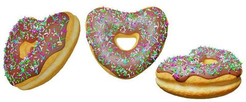 Hartvormige roze donuts met topping geïsoleerd op een witte achtergrond, donut 3D-rendering foto