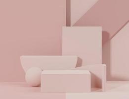 3D-weergave van roze koraal minimale displays podium of voetstuk voor mock-up en productpresentatie foto