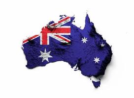 australië kaart australië vlag gearceerde reliëf kleur hoogte kaart op witte achtergrond 3d illustratie foto