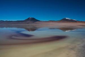 zoutmeer met bergen reflectie op de achtergrond