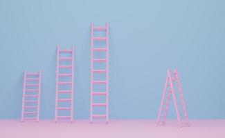 ladder of trapladder met hemelsblauwe pastel compositie kamer, minimalistische mockup, abstracte showcase achtergrond, concept 3d illustratie of 3d render foto