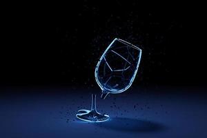 3D render gebroken glas realistisch wijnglas mock up, 3d illustratie grafisch ontwerp. foto