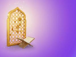 islamitische ramadan gouden moskee met lantaarn en maanachtergrond foto