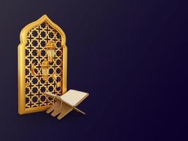 ramadan kareem islamitische achtergrond met lantaarn en heilige koran 3d render foto