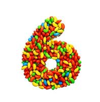 cijfer 6 kleurrijke jelly beans nummer 6 regenboog kleurrijke snoepjes jelly beans 3d illustratie foto