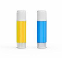 2 lijmsticks geel en blauw geïsoleerd op een witte achtergrond 3d illustratie foto