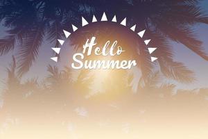 Hallo zomer woorden op silhouet van kokospalm - vintage tinten kleur. foto