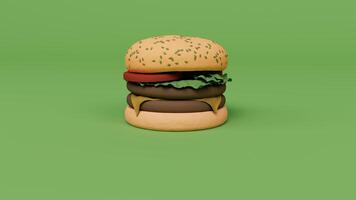 fastfood hamburgers. hamburger met vlees en kaas, tomaat 3D-rendering foto