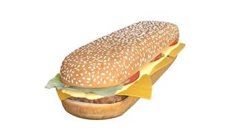 3D-weergave van heerlijke hamburger en hotdog foto