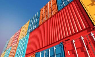 stapel containersdoos, vrachtvrachtschip voor import-exportactiviteiten, 3D-rendering foto