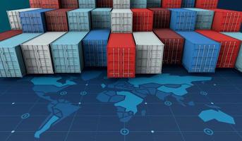 containervrachtschip in import export zakelijke logistiek op digitale wereldkaart foto