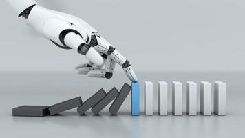 robothand stop crisis domino-effect bedrijf, ai en machinetechnologie, 3D-rendering foto