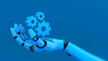 blauwe robothand en tandrad, ai-machinesysteem voor zaken in de toekomst, 3D-rendering foto