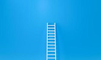 stap ladder op een blauwe muur, op en neer de trap. groei, toekomstconcept. 3D-rendering foto