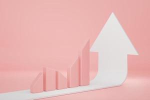 3D render van minimale pastel staafdiagram. scène van seo-marketingontwerp. naar voren groeien voor succes. foto