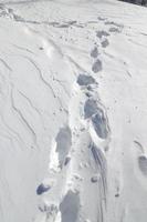 voetstappen in diepe sneeuw foto