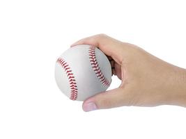 honkbal in de hand op witte achtergrond foto