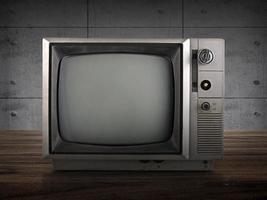 oude televisie vintage op houten met zwarte achtergrond, retro, vintage tv-stijl foto